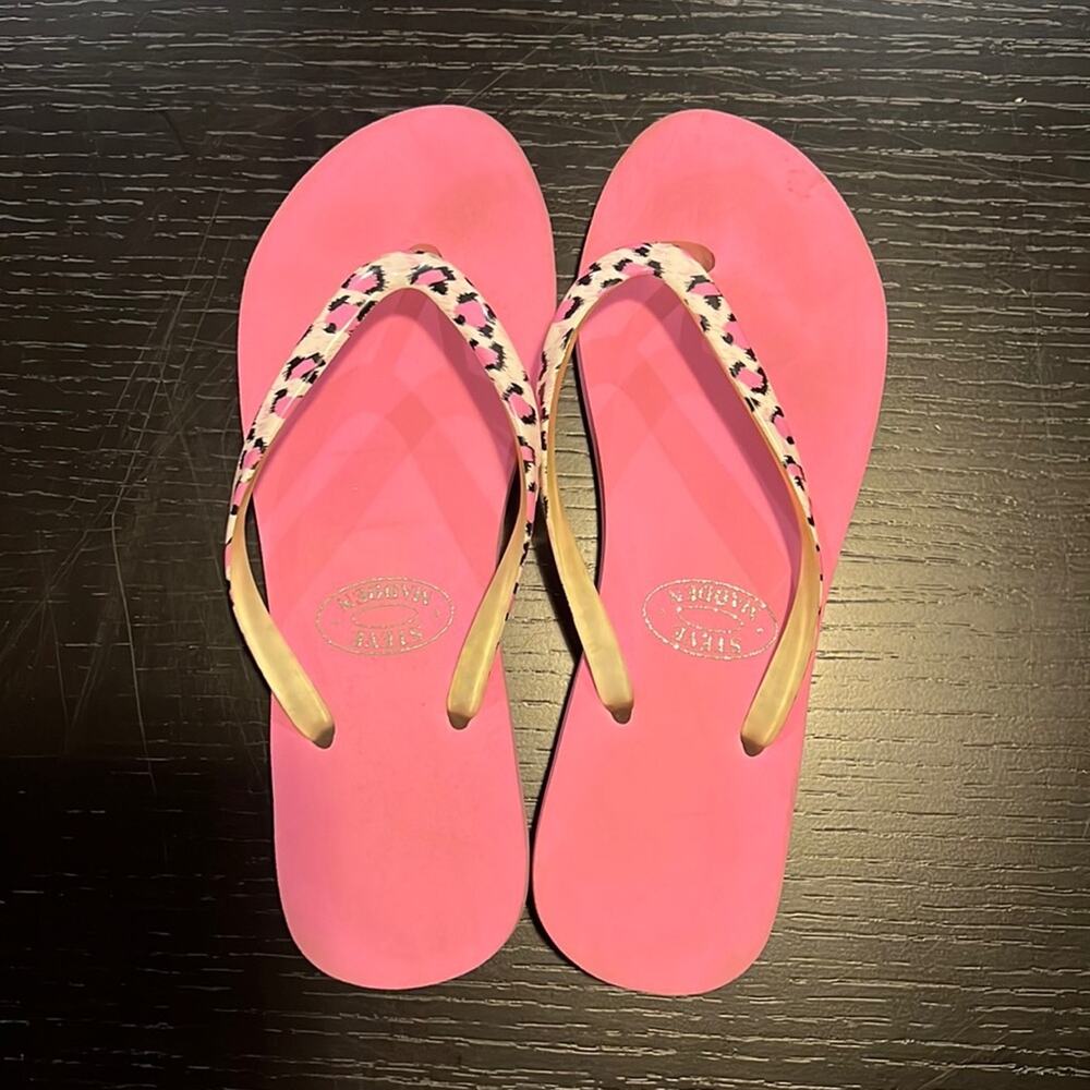 Steve Madden Pink and Leopard Flip Flops Size 7-8